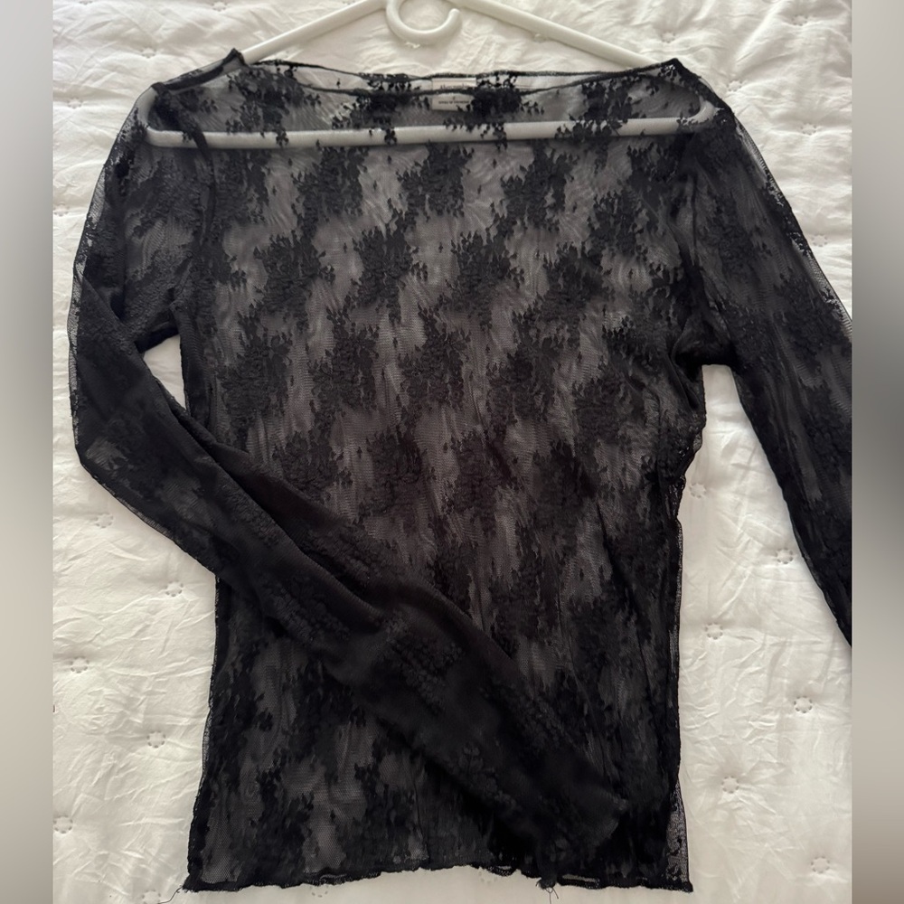 Abercrombie & Fitch Sheer Black Lace Long Sleeve Top | Size Small